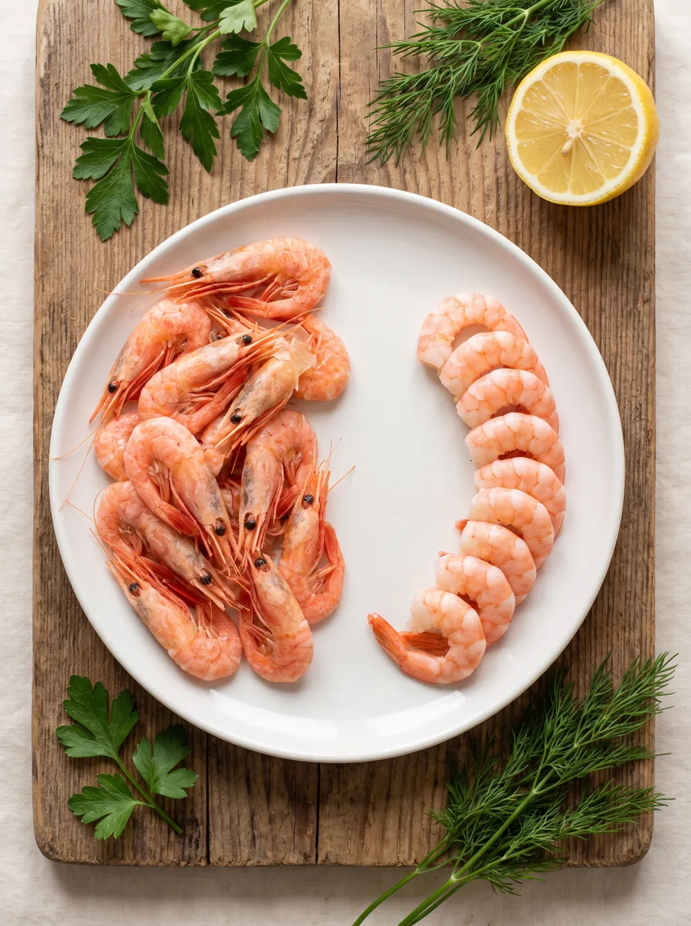 Crevettes décortiquées et carapaces retirées, prêtes à déveiner